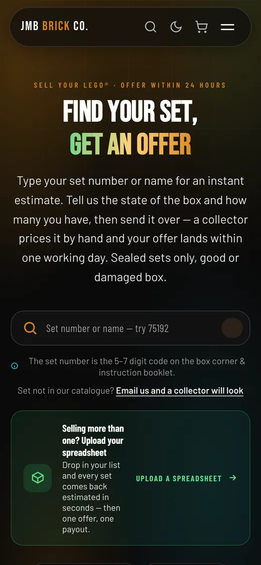 The same sell page on a phone